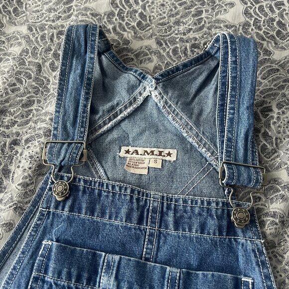 Vintage 90s A.M.I. Denim Overalls Size Small with Embroidered Floral Pattern - Picture 7 of 13